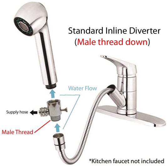 Pull Up Shower Head Inline Diverters - Male Thread Down